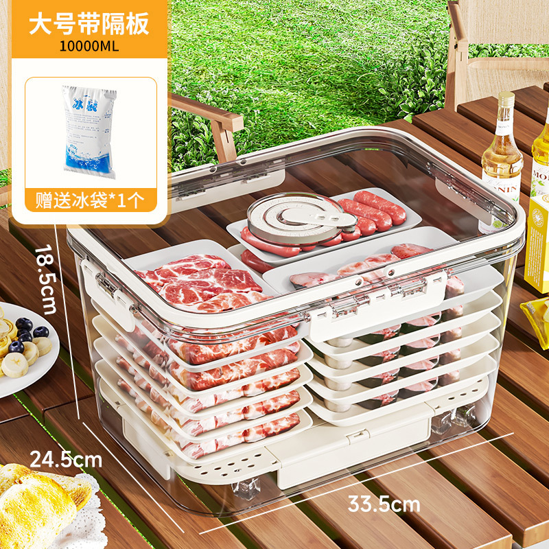 ハンドル付き冷蔵庫鮮度保持ボックス、ポータブル食品保存ボックス、蓋付き大容量透明プラスチック厚みのある密封ボックス|undefined