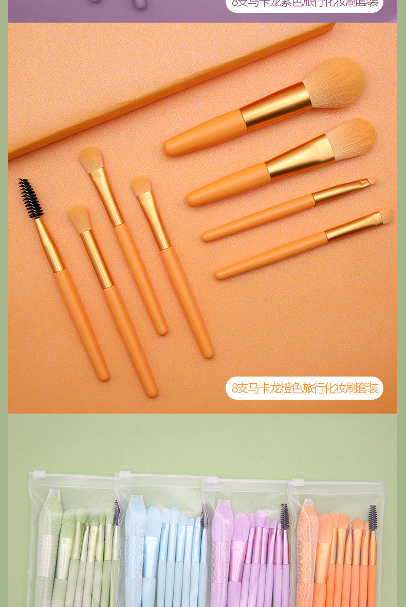 Cross-border 8-piece mini Macaron makeup brush set, portable Morandi Beginner's eyeshadow brush beauty tool undefined
