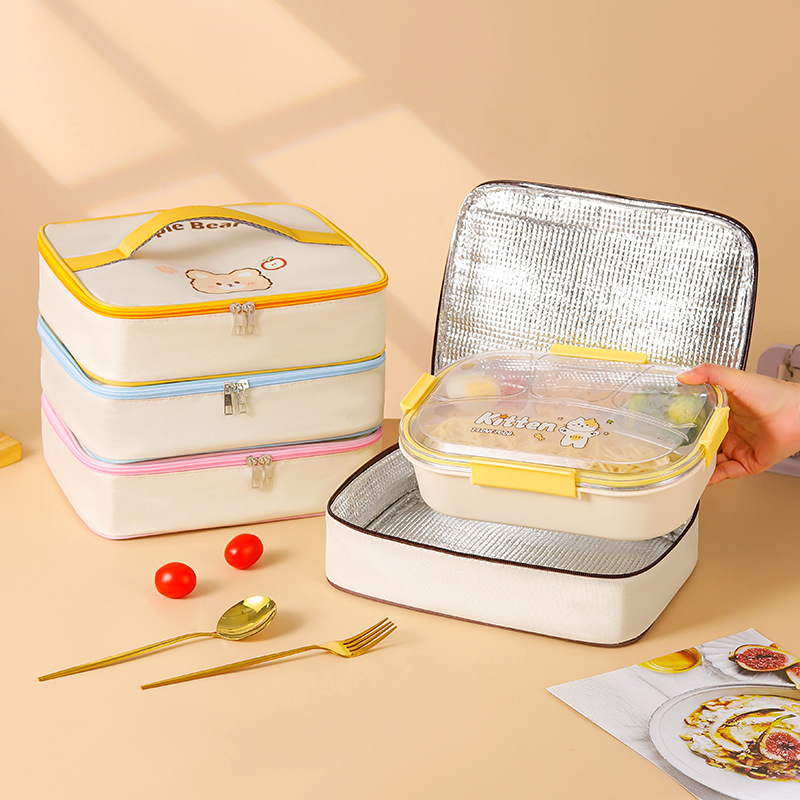 Bolsa aislante portátil simple de dibujos animados, bolsa bento cuadrada, bolsa de almuerzo para ir al trabajo y a la escuela, bolsa de almuerzo, bolsa de lonchera grande
