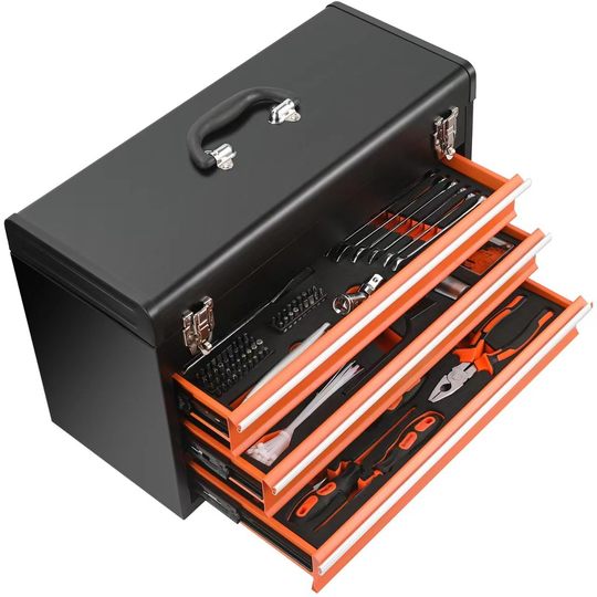 Factory direct sales foreign trade tool set 408-piece toolbox portable three-drawer toolbox