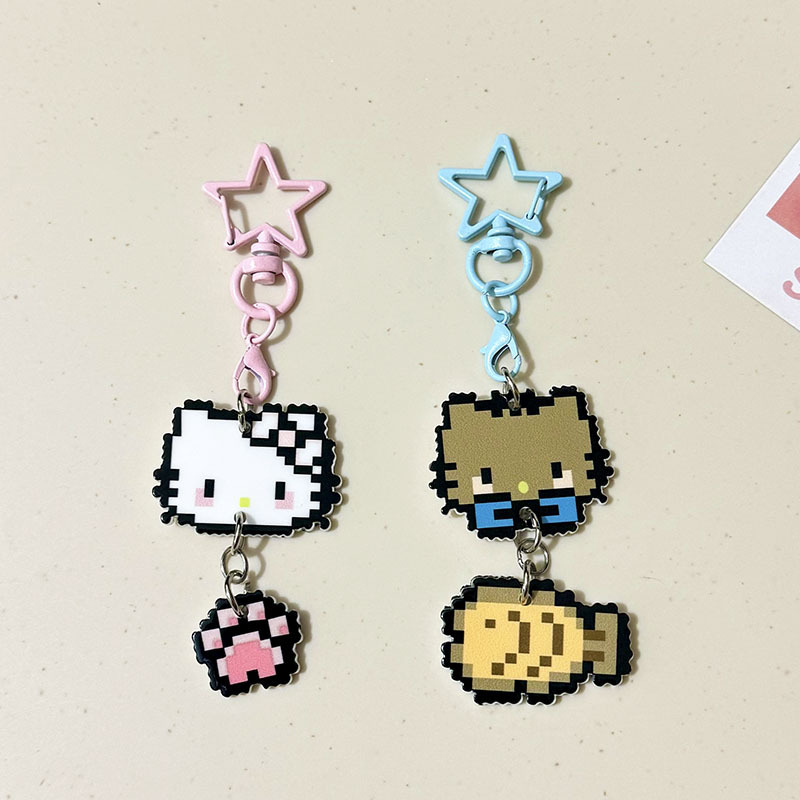漫画 kt 猫ピクセルペンダントアクリル甘いガーリーハート学生スクールバッグペンダントジュエリーカップルキーホルダー|undefined