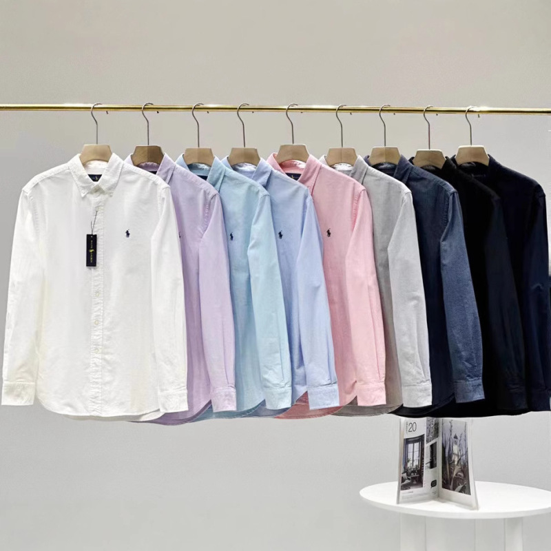 High Version Ralph Shirt RL Pony Embroidered Solid Color Shirt Men and Women Casual All-match Loose Long Sleeve Shirt High Version Ralph Shirt RL Pony Embroidered Solid Color Shirt Men and Women Casual All-match Loose Long Sleeve Shirt