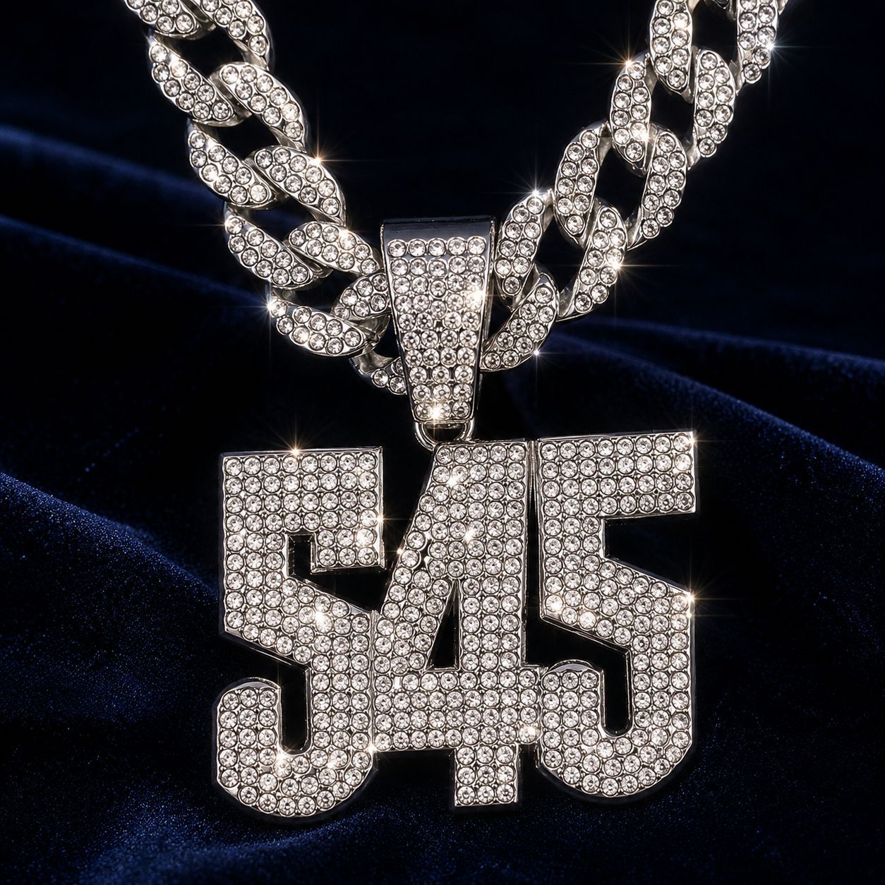Collar de hip-hop exagerado europeo y americano para hombre con colgante de diamantes completo número 545, diseño estilo callejero, cadena cubana de diamantes brillantes, hecho a medida.