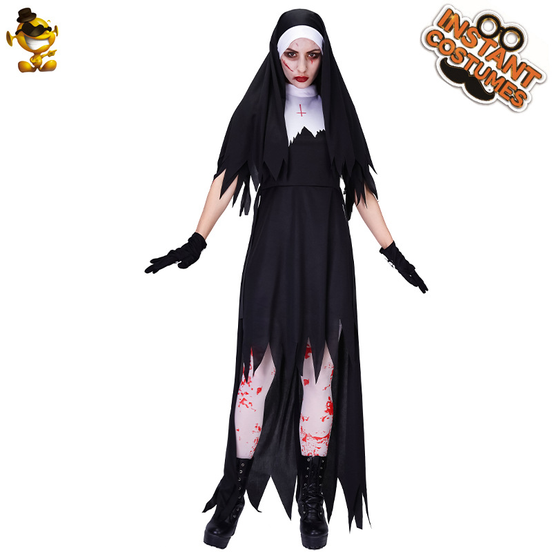 De Halloween de las mujeres adultas sangrienta monja vestido traje partido Cosplay zombi monje traje image 3