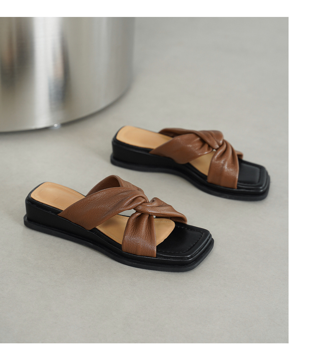 Sandal nữ quai chữ V đế dày gót 4cm phong cách đơn giản — màu be chi tiết 15