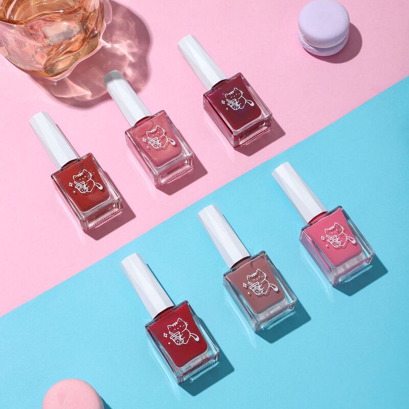 Cross-Border Oil-Based Micro-Gel Nail Polish with Long-Lasting Fragrance, Fashionable Classic Square Bottle, Burgundy Cherry Nude Color with Glitter