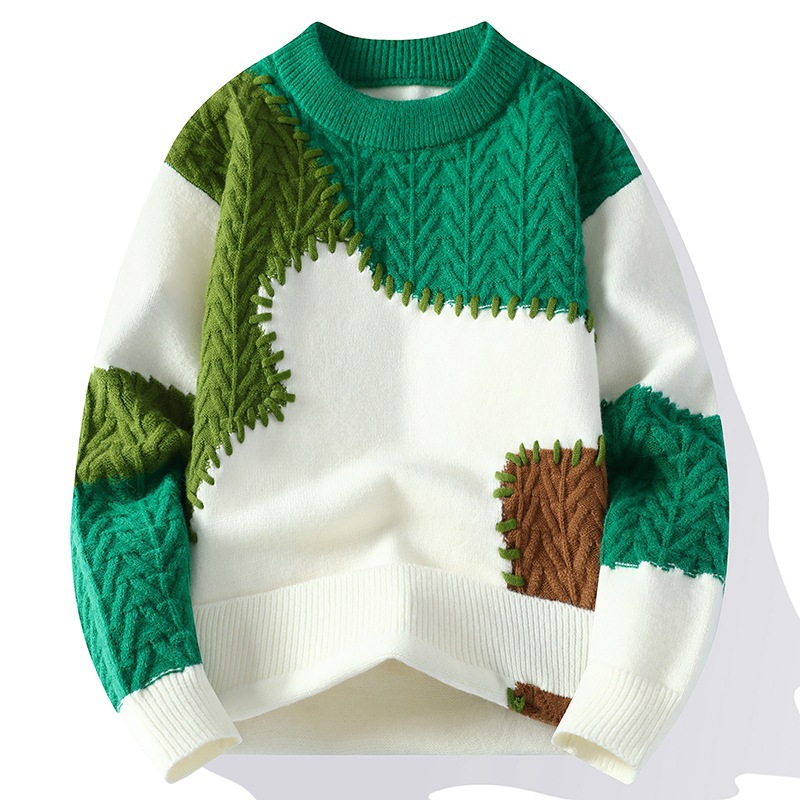 Suéter de cuello redondo de color sólido para hombres texturas de torsión en la camisa de base de invierno y otoño caliente comercio exterior al por mayor transfronterizo image 22