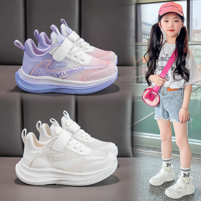 61 small white shoes summer thin children's sneaker single net breathable summer new girls running shoes through the net surface