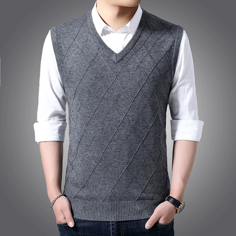 Woolen sweater, vest, knitted tank top, V-neckline, slim fit, increased thickness