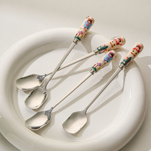 ✅ 304 Stainless Steel Stirring Spoon Cartoon Ceramic Handle Cute High-Value Dessert Spoon Household Coffee Spoon
