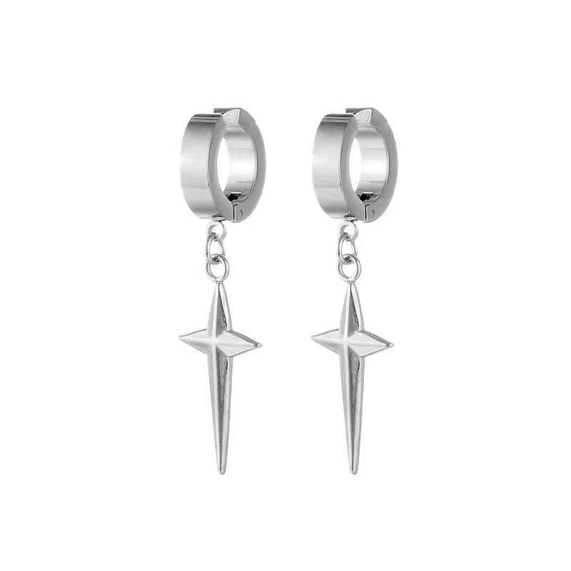 Серьги-кольца из нержавеющей стали, корейский стиль, подвесной крест, варианты зажима и застежки, диаметр ~3,16 см