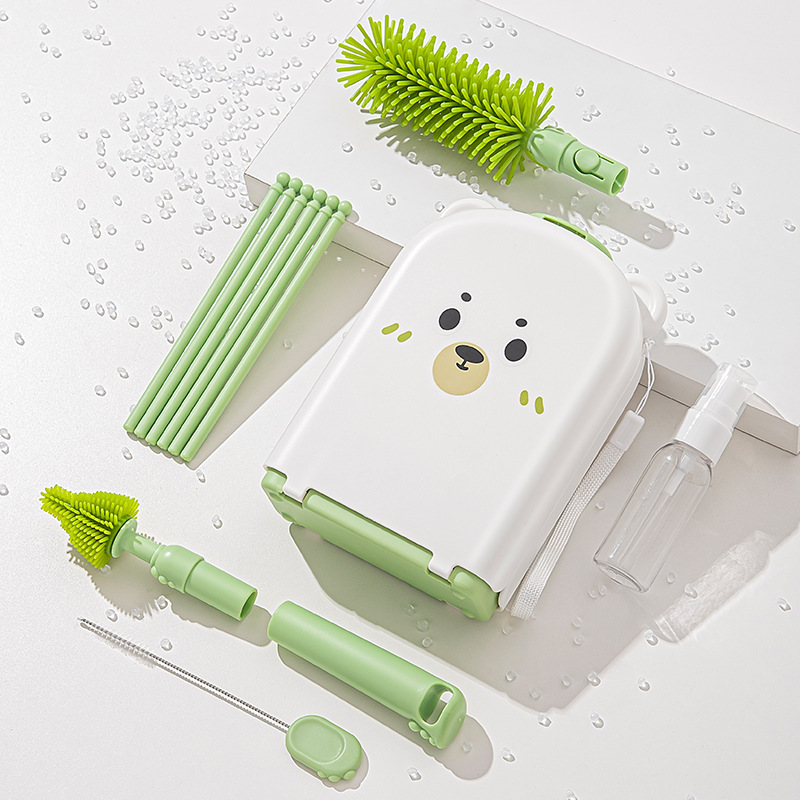 Cepillo de limpieza especial portátil para bebés recién nacidos, caja de almacenamiento de paquetes de viajes, conjunto de cepillos de limpieza de silicona