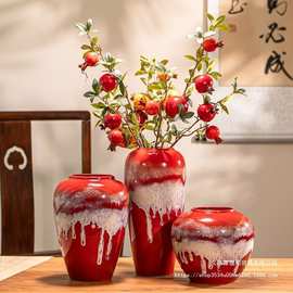 景德镇陶瓷器中国红色花瓶插花器家居客厅瓷瓶摆件结婚装饰品家用