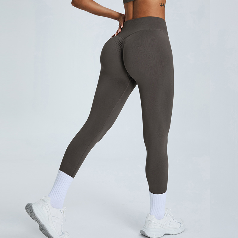 Nuevos pantalones de fitness sin costuras transfronterizos, pantalones de chándal ajustados de lycra transpirables, pantalones de yoga para correr con cintura alta y caderas, mujeres
