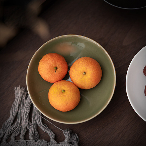 Retro Chinese ceramic high-foot plate Japanese snack tea tray dried fruit basket fruit plate tray for Buddhist family fruit plate