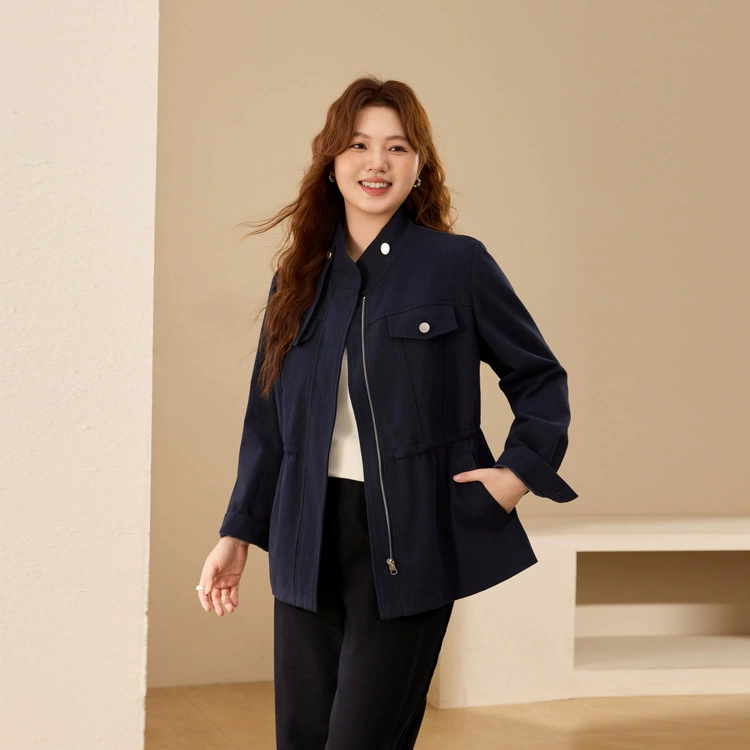Jacket, fitted cotton autumn brace, plus size