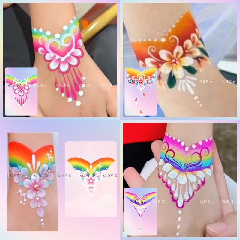 [Princess Elsa Flower Bracelet] Children's Cute Hand Back Arm Sticker Colorful Princess Forehead Tattoo Sticker