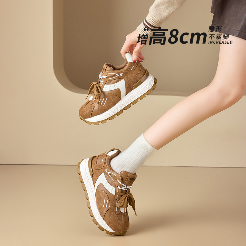8cm Height-Increasing Brown German Training Shoes for Women, Autumn and Winter Retro Genuine Leather Versatile Thick-Soled Sports Casual Shoes for Petite Women 8cm Height-Increasing Brown German Training Shoes for Women, Autumn and Winter Retro Genuine Leather Versatile Thick-Soled Sports Casual Shoes for Petite Women