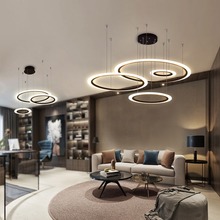 新款客厅led吊灯简约现代大气家用创意圆环大厅灯个性餐厅卧室灯