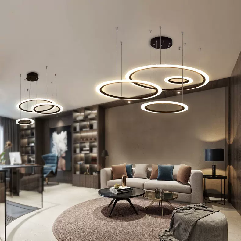 新款客厅led吊灯简约现代大气家用创意圆环大厅灯个性餐厅卧室灯