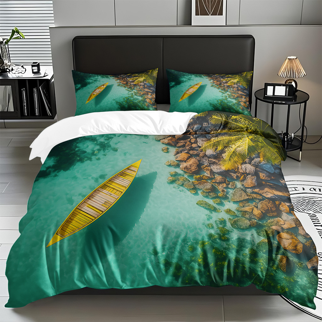 TEMU / JIT Amazonas textiles caseros transfronterizos hermosa vista al mar HD conjunto de edredón de impresión digital para diseñar