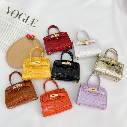 European and American Retro Children's Handbag  Western Fashion Girls Crossbody Bag Stone Pattern Platinum Kelly Bag Women's Bag