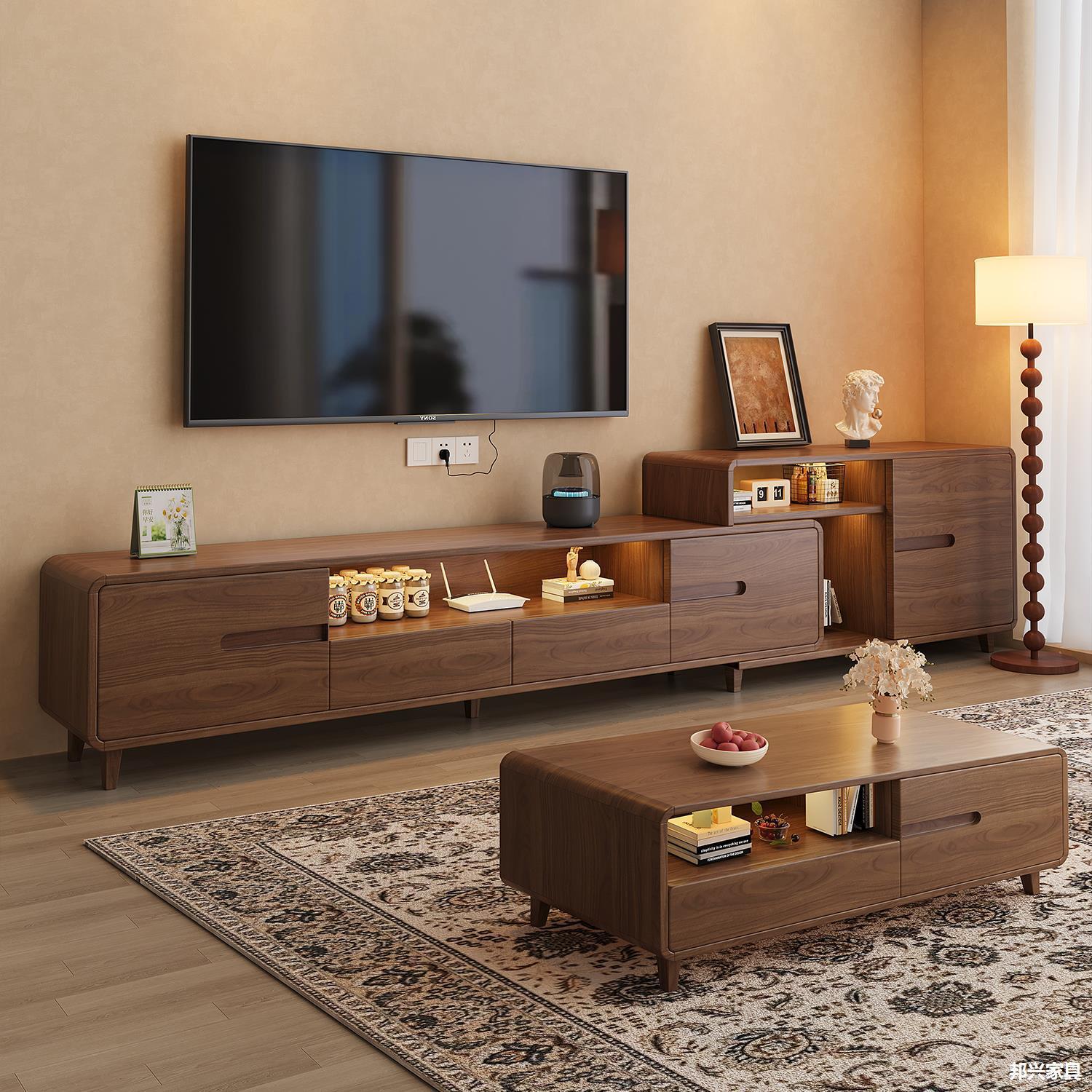 Tv Cabinet Living Room 2025 New Storage Locker Small Apartment Integrated Retractable Coffee Table Tv Cabinet Combination