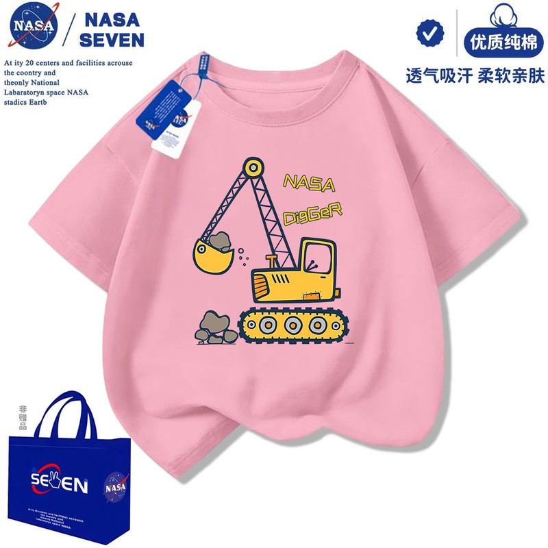 NASA ショベルボーイズ半袖ファッショナブルな夏の新しいエンジニアリング車両純綿 Tシャツ子供用ベビーハンサムトップ|undefined