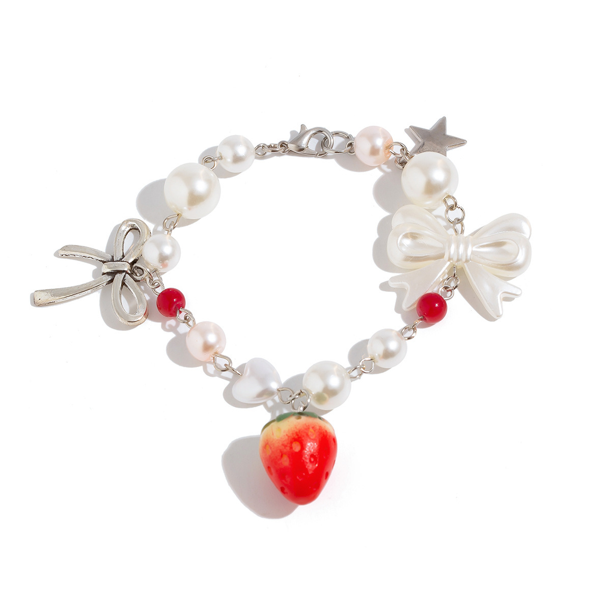 Sweet Strawberry Bow Bracelet Bracelet Temperament Versatile Artificial Pearl Vacation Jewelry_voghion.com