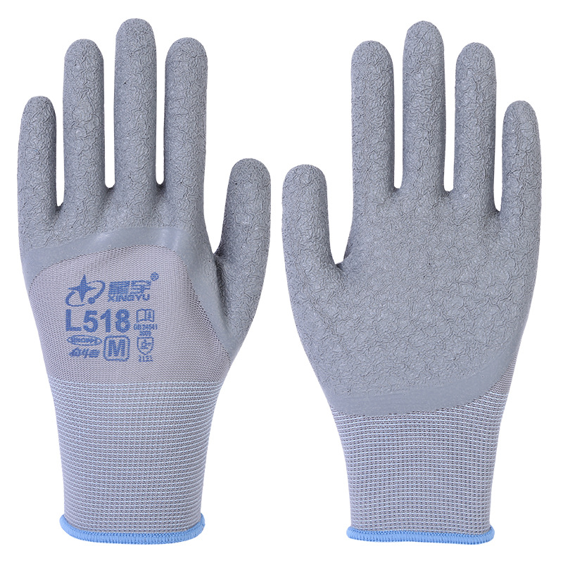 LaTeX semi-inmersión guantes en stock al por mayor transpirable anti-desgaste guantes antiarrugas Xingyu semi-colgante de látex L518 guantes de protección laboral