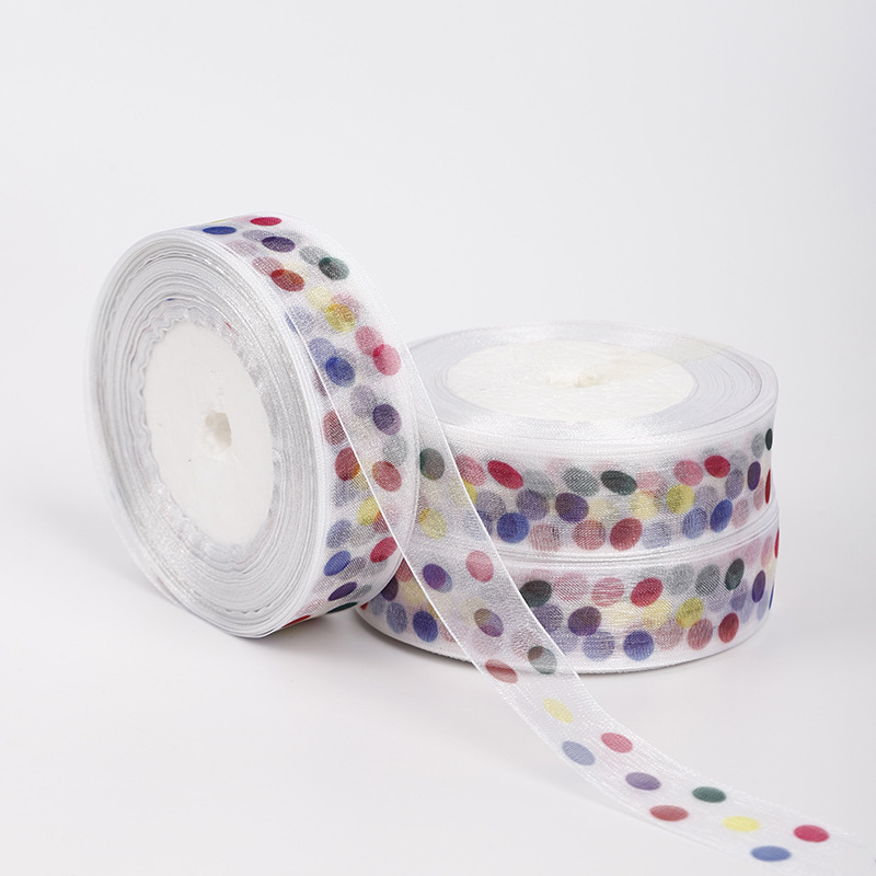 生日蛋糕包装丝带童年彩色波点印花25码一卷装饰丝带圆点雪纱丝带