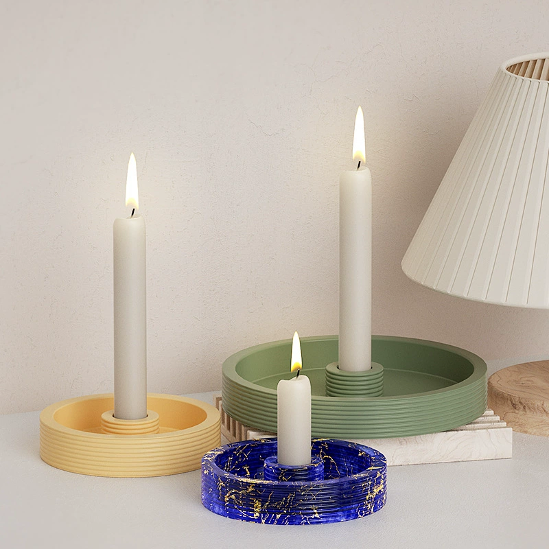 虞美人 DIY crystal drop gel round striped candle holder abrasive tool cement gypsum candlestick ornaments silicone mold