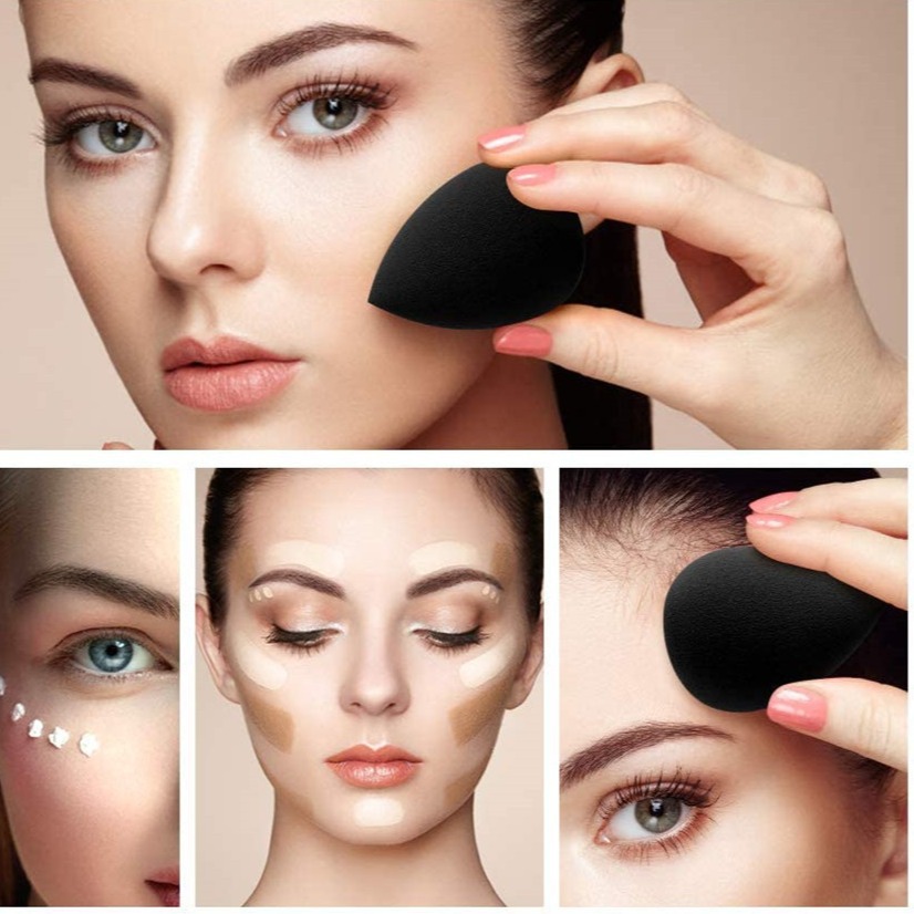 Huevos de maquillaje negros transfronterizos envasados independientes, seco y húmedo, no comer polvo de esponja de látex, polvo de maquillaje al por mayor.