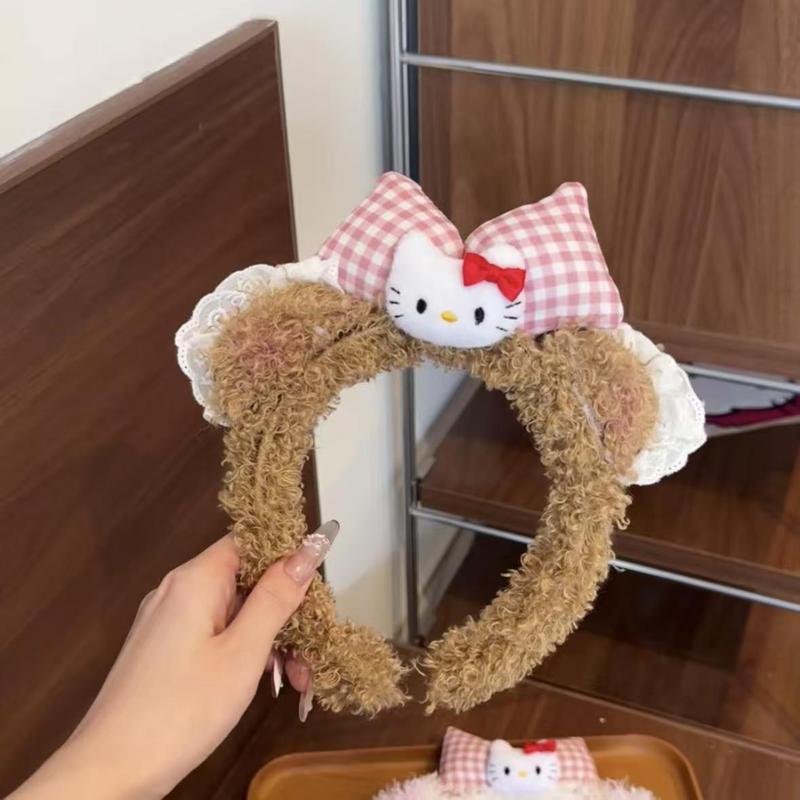 可爱毛绒kt猫蝴蝶结发箍可爱发饰超萌洗发头箍不勒头防滑碎发头捆|undefined