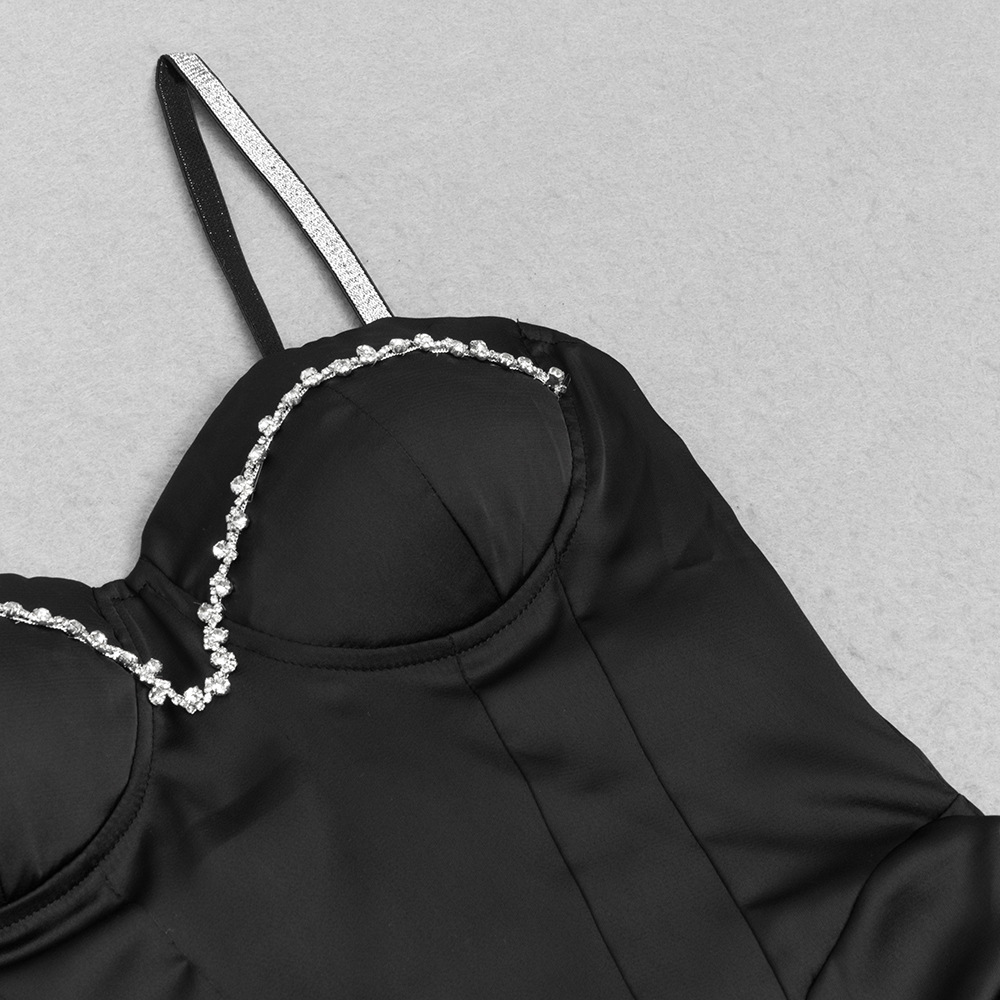 Dress Popular Strap Sexy Tube Top Diamond Chain Fishtail Dress with Gloves Dress