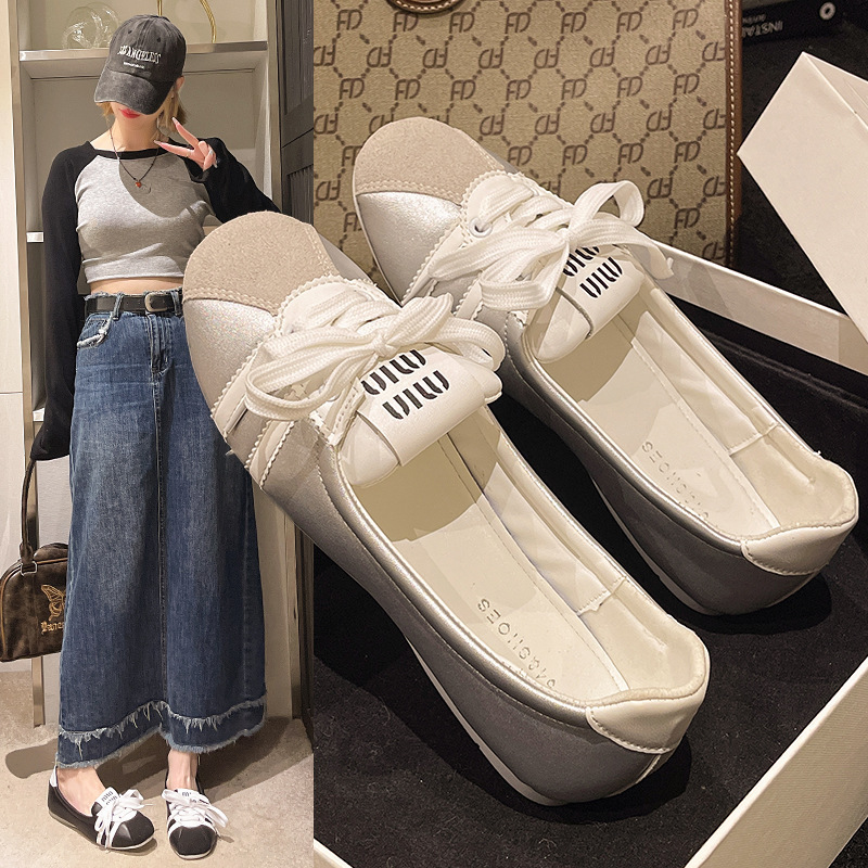 French Ballet sneaker Women's Flat 2024 Summer New Style Lace-up Breathable Slip-on White Shoes Fashion Single-layer Shoes