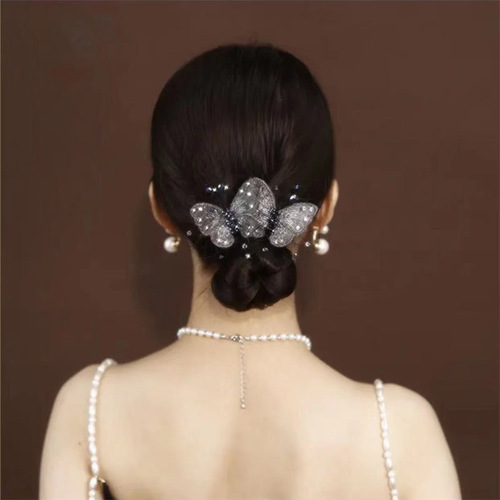 Butterfly Hairpin hair zinc alloy fabric double butterfly spring clip high-end hair white gauze diamond elegant hair