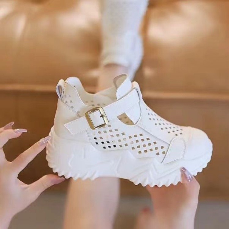 Sandalias de plataforma para mujer con suela gruesa, diseño hueco, transpirables, suela suave, zapatos casuales cómodos para uso al aire libre.