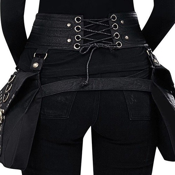 Bag Women's New Cross-border European and American Steampunk PU Leather Women's Bag Outdoor Mobile Phone Retro Waist Ornament Waist Bag Cross-border