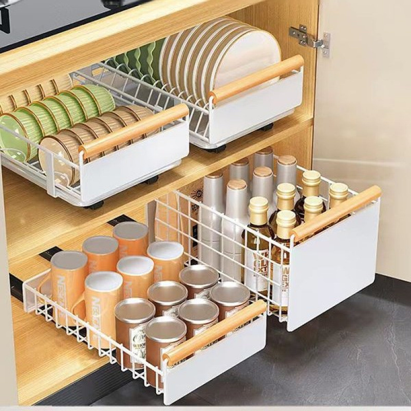 No-Drill Bowl Rack Storage Rack Cabinet Slide Rail Kitchen Bowl Drawer-Type Plate Pull-Out New Style Draining Dish Rack