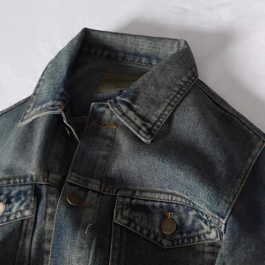 Calidad superior Retro lavado sucio de piedra vieja chaqueta de vaquero hombre clásico corto chaqueta casual hombre y mujer