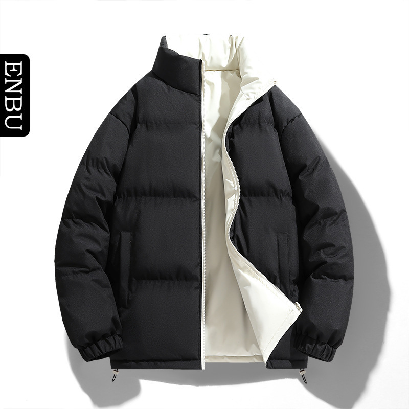 Enbu Reversible Couple's down Cotton Jacket for Men, Winter Thickened Warm Cotton Coat with Stand Collar, Versatile Puffer Jacket Enbu Reversible Couple's down Cotton Jacket for Men, Winter Thickened Warm Cotton Coat with Stand Collar, Versatile Puffer Jacket