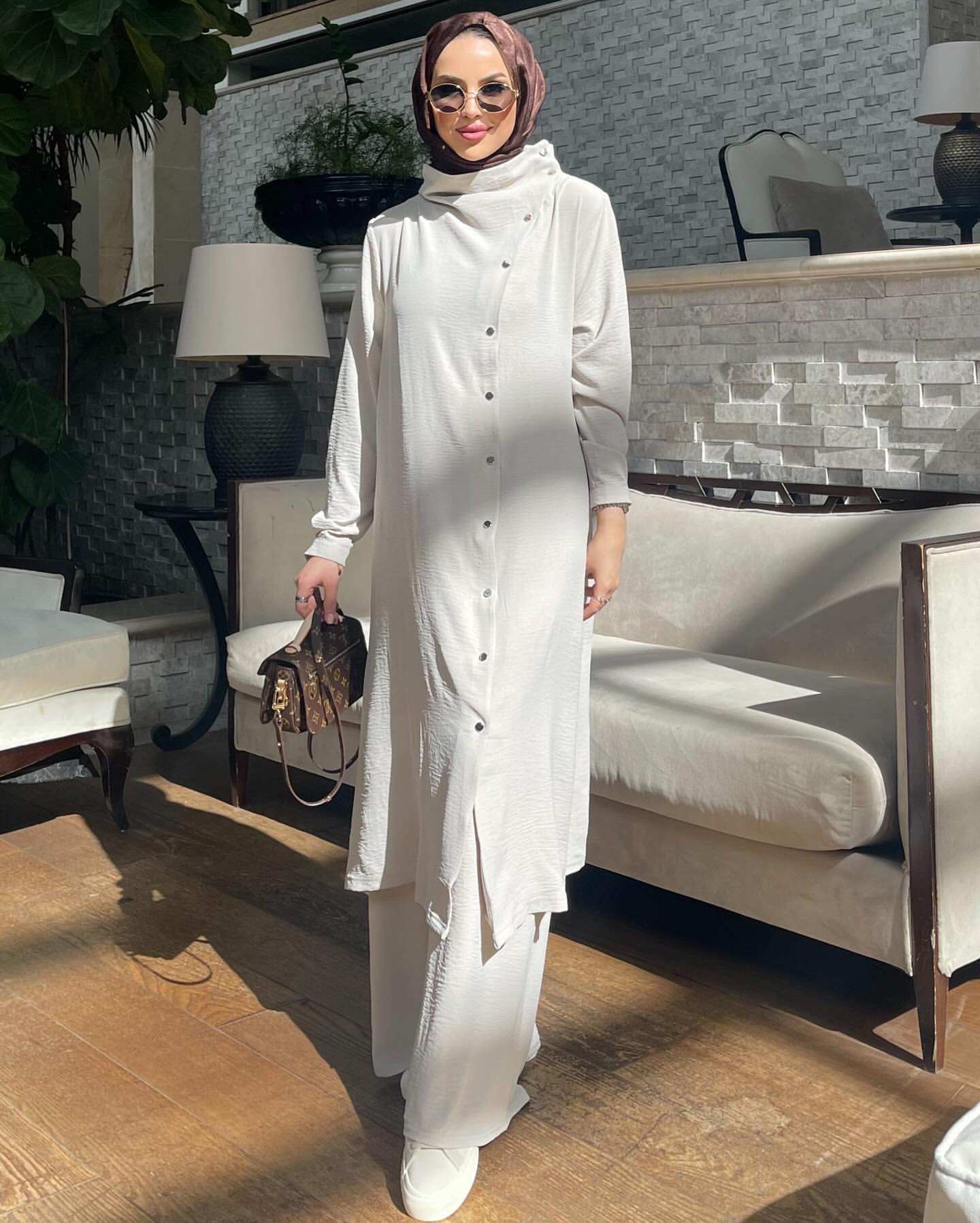 Muslim women's clothing Arabic style two-piece 2024 Spring Autumn new long sleeved shirt and pants set_voghion.com