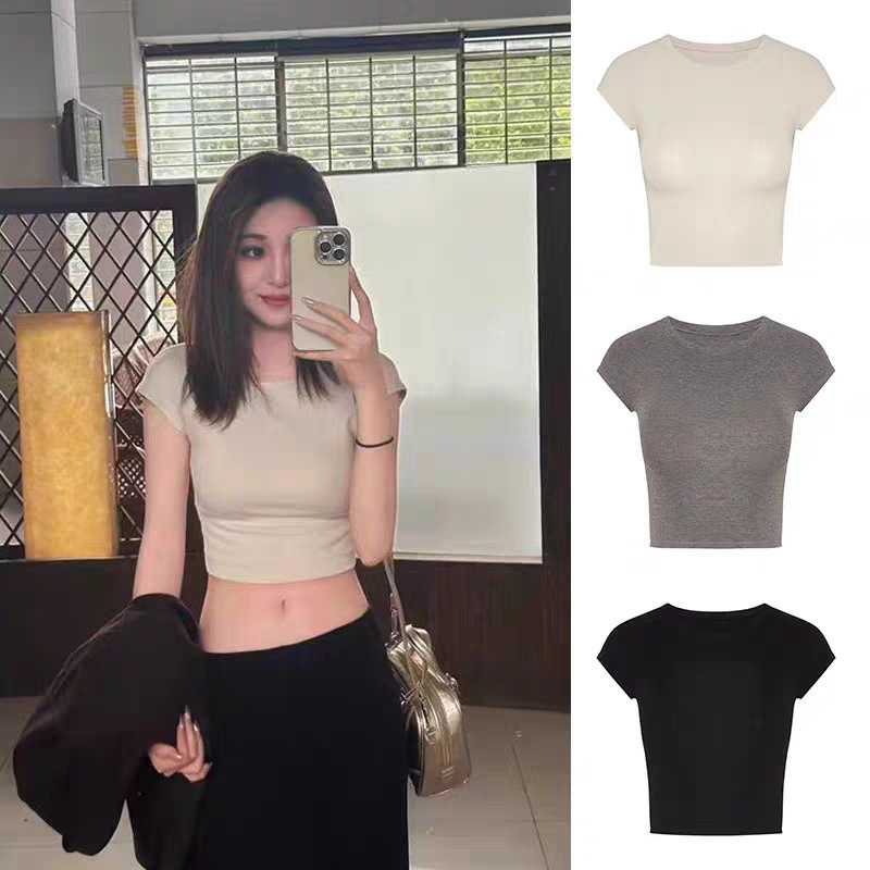 American-Style Spicy Girl Tight-Fitting Short-Sleeve T-Shirt for Women, 2026 Summer New Pure Desire Sweet Spicy Regular Shoulder Short Top, Wholesale on Instagram