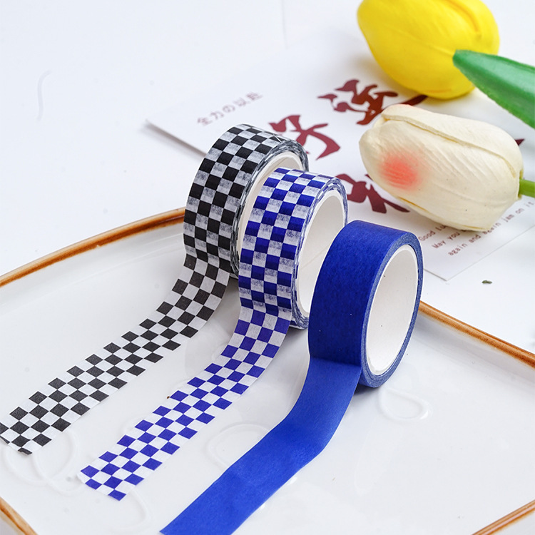 清新格纹胶带克莱因蓝棋盘格网格格子基础款盐系手帐装饰DIY贴画