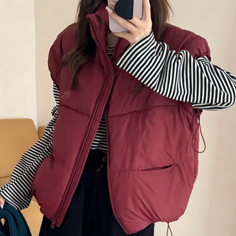 2025 otoño y invierno nuevos productos de algodón de cuello vertical chaleco de mujer corto color caramelo de mujer chaleco de algodón coreano sin mangas hombros de algodón image 12