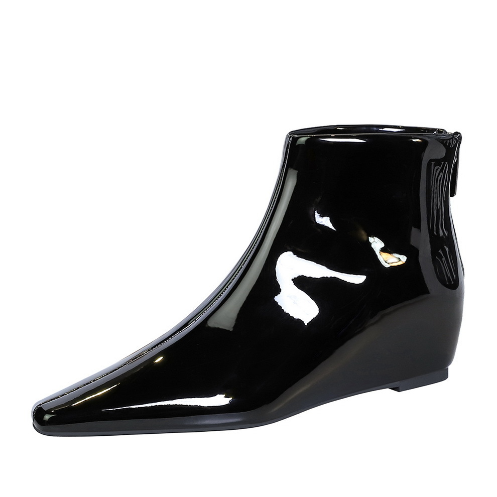 6632-1 Korean Style Fashion Versatile Hidden Wedge Heel Shiny Patent Leather Short Slimming Women's And Ankle Boots_vogvips.com