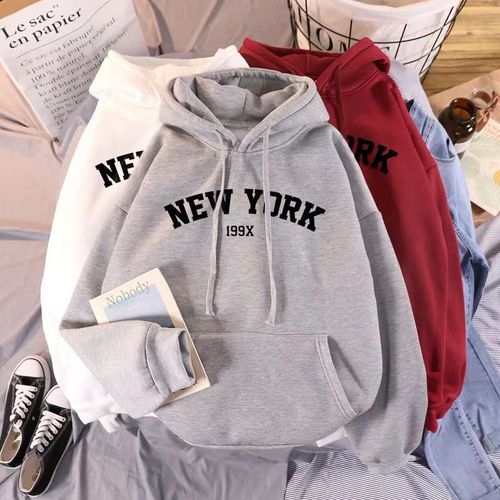American Retro Letter Print Mid-Long Length Casual Hooded Sweatshirt Outerwear Loose Matchable Long-Sleeve Top for Women Autumn