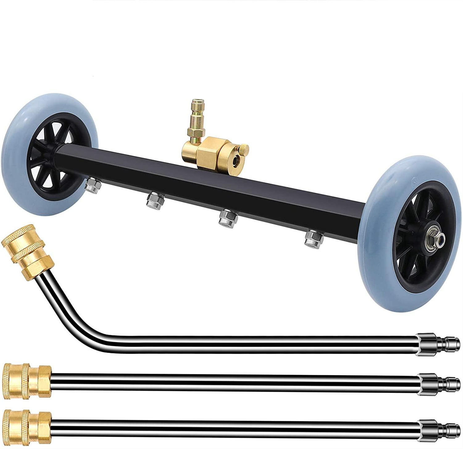 新款六角两用高压清洗机地面16"汽车底盘清洗器3根加长杆水扫帚