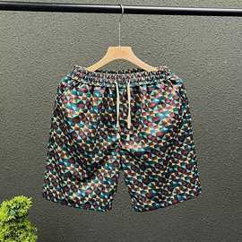 潮牌沙滩裤男夏季休闲大裤衩花短裤宽松可下水薄款冰丝速干五分裤